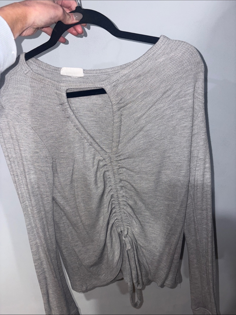LNA Light Gray Ruched Front Long-Sleeve Top